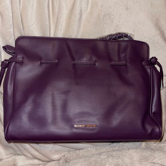 Badgley Mischka Drawstring Bucket Bag Plum Gold Tone New Without Tags - Picture 3 of 8